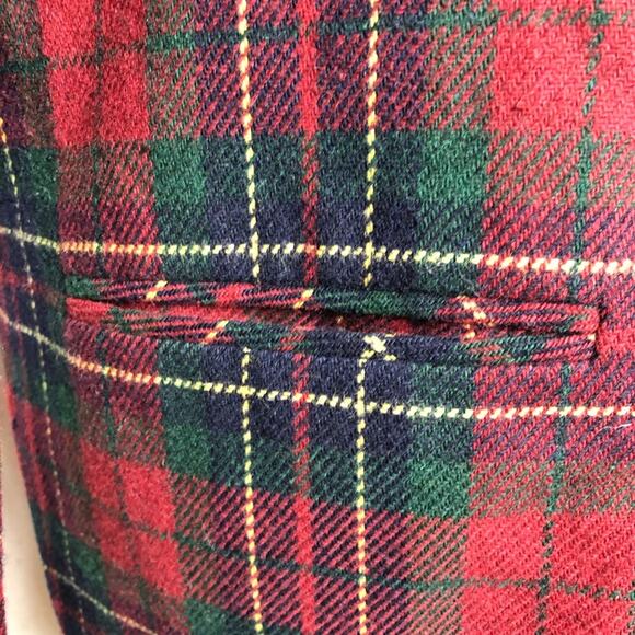 Vintange red green navy gold plaid wool blend button front blazer size 10 - Picture 6 of 16